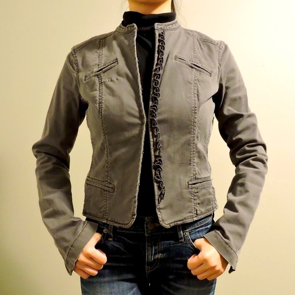 Esprit Grey Soft Demin Jacket with Hook Closure and Zip Sleeve Details - Picture 6 of 13